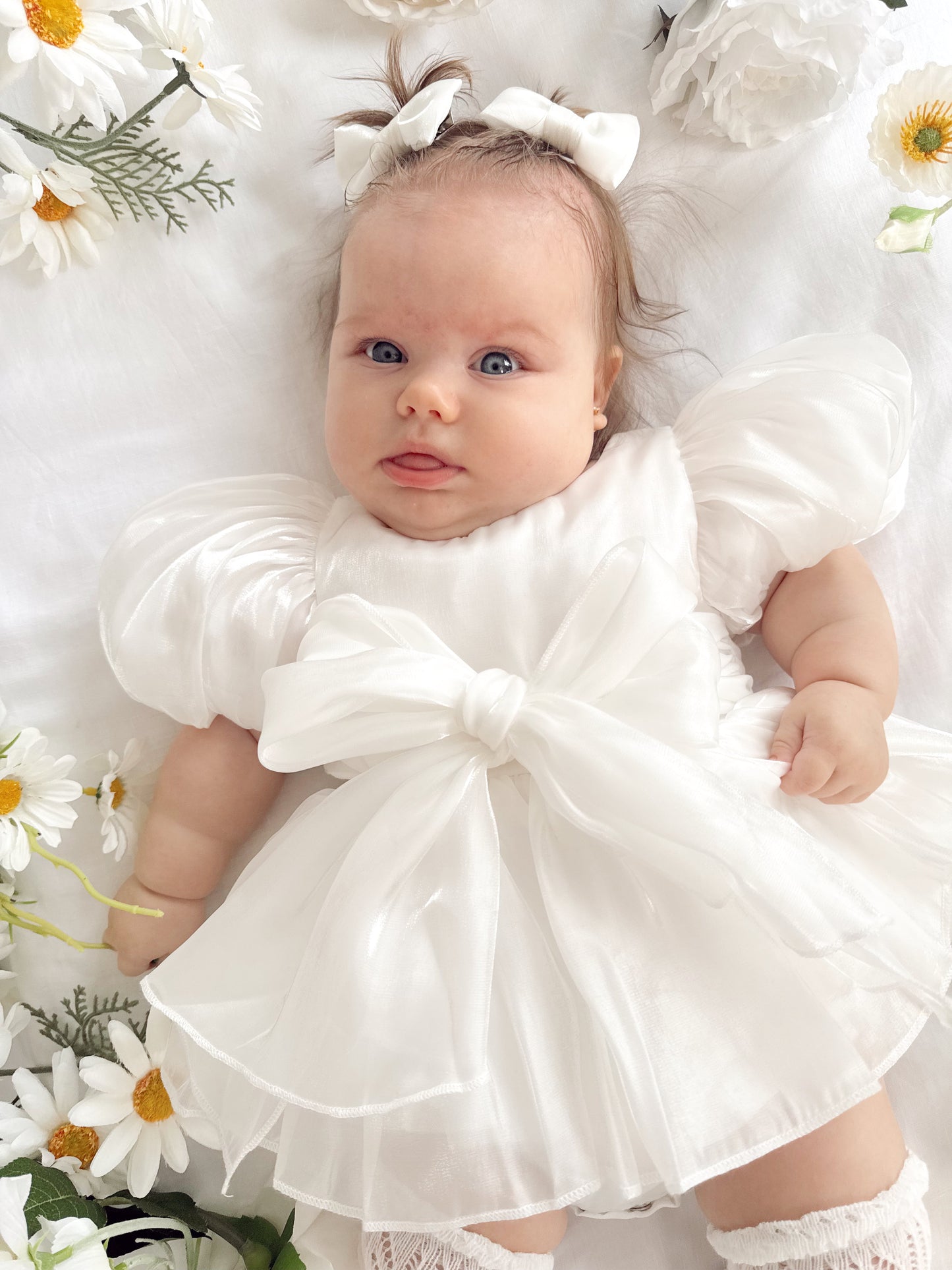 Dolly White Organza Baby Girl Party Romper