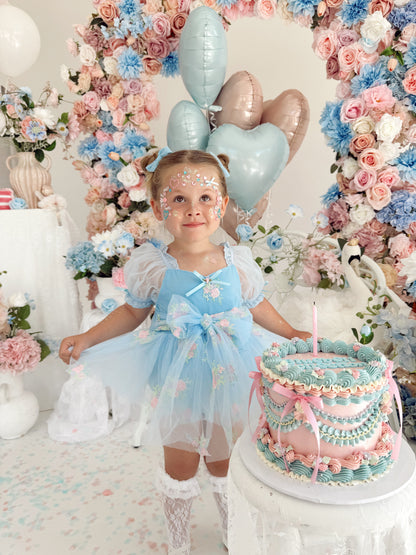 Afina Blue Embroidered Baby Girl Tulle Party Romper