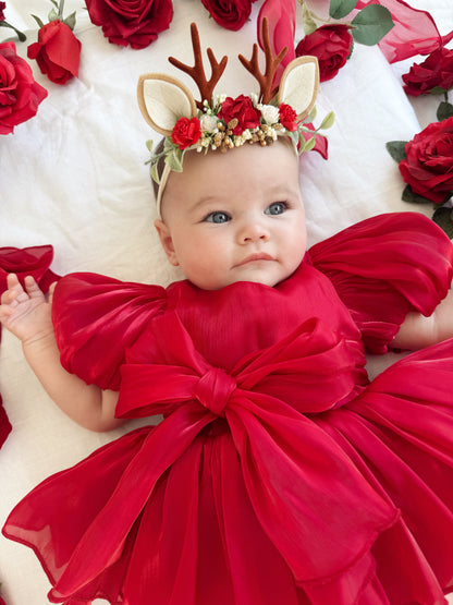 Dolly Ruby Red Organza Baby Girl Party Romper