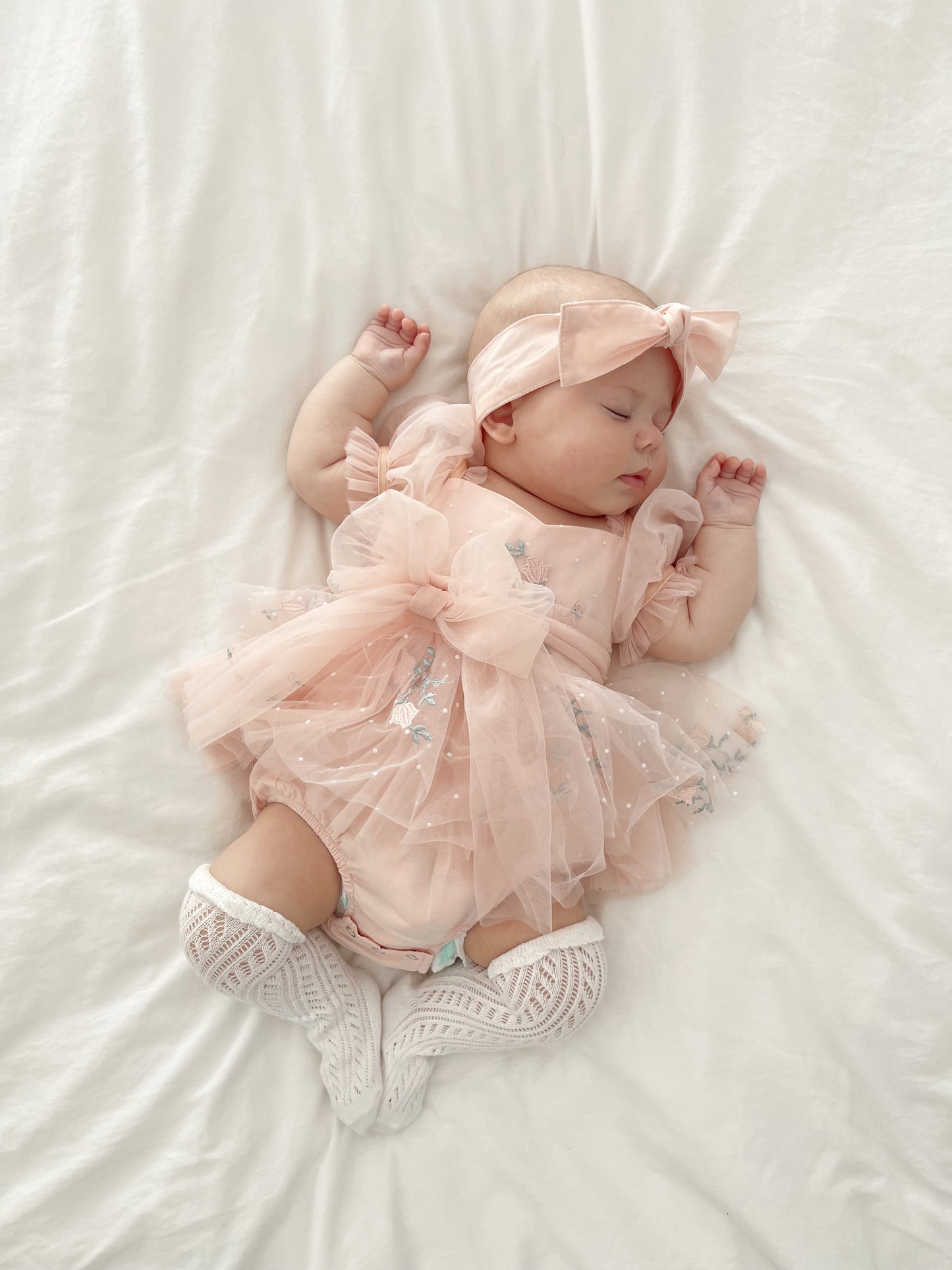 Swan Lake Ballerina Pink Embroidered Baby Girl Tulle Party Romper