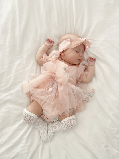 Swan Lake Ballerina Pink Embroidered Baby Girl Tulle Party Romper