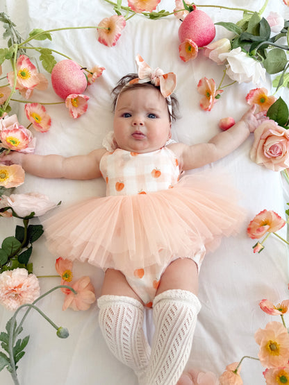 Peach Sorbet Gingham Baby Girl Tulle Party Romper