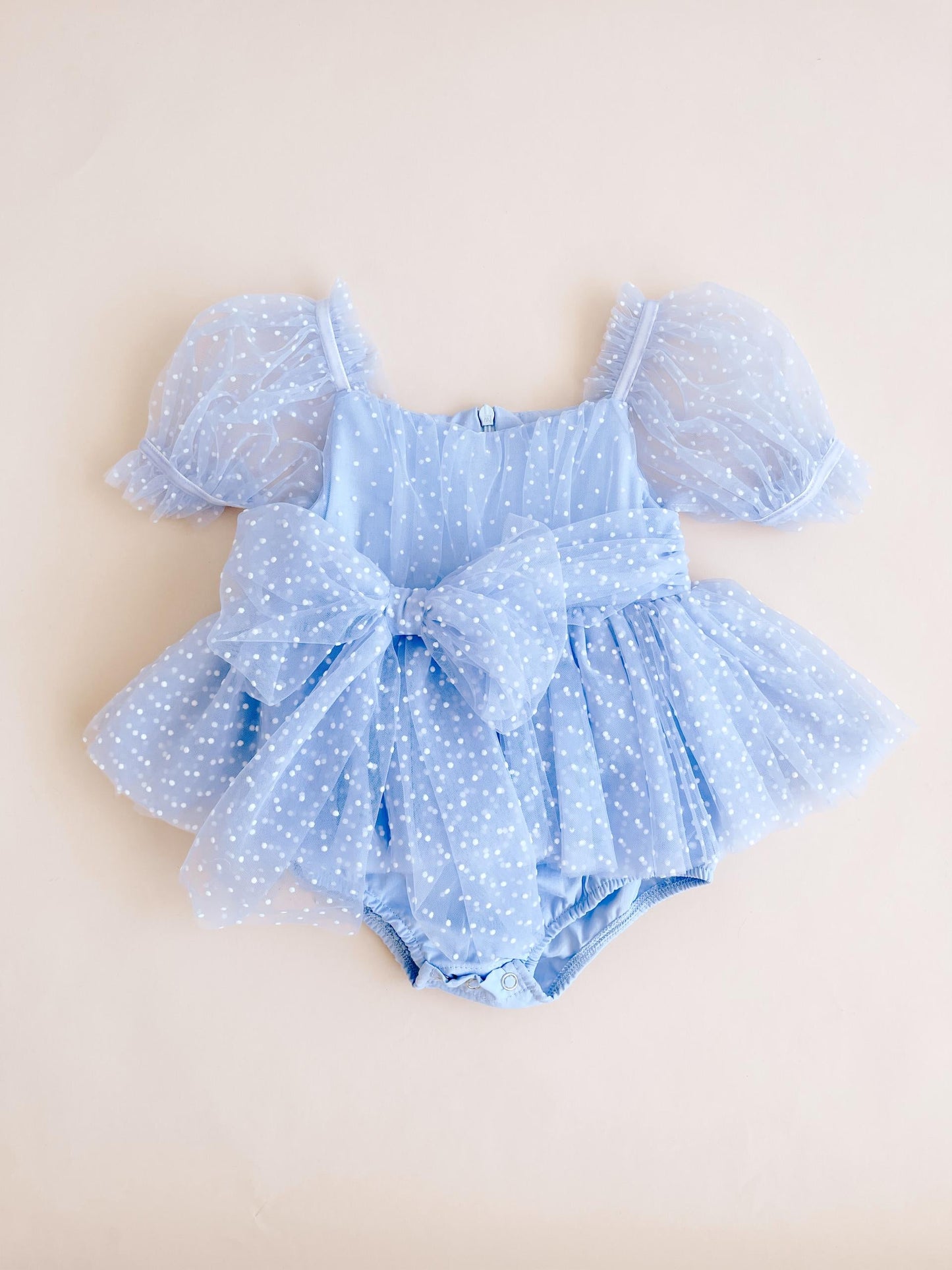 Swiss Dot Periwinkle Flower Fairy Baby Girl Tulle Party Romper