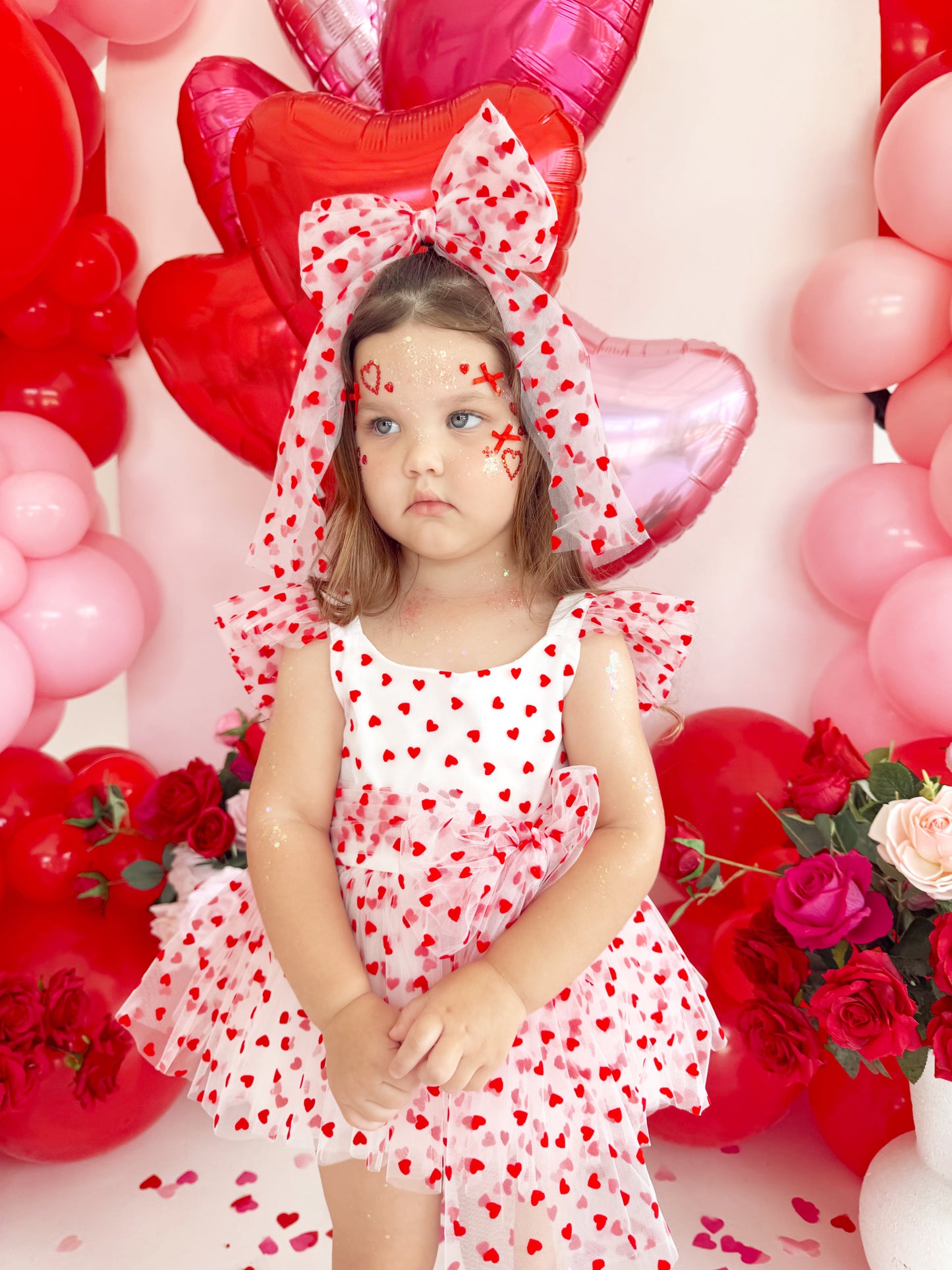 Valentina White Heart Baby Girl Tulle Party Romper