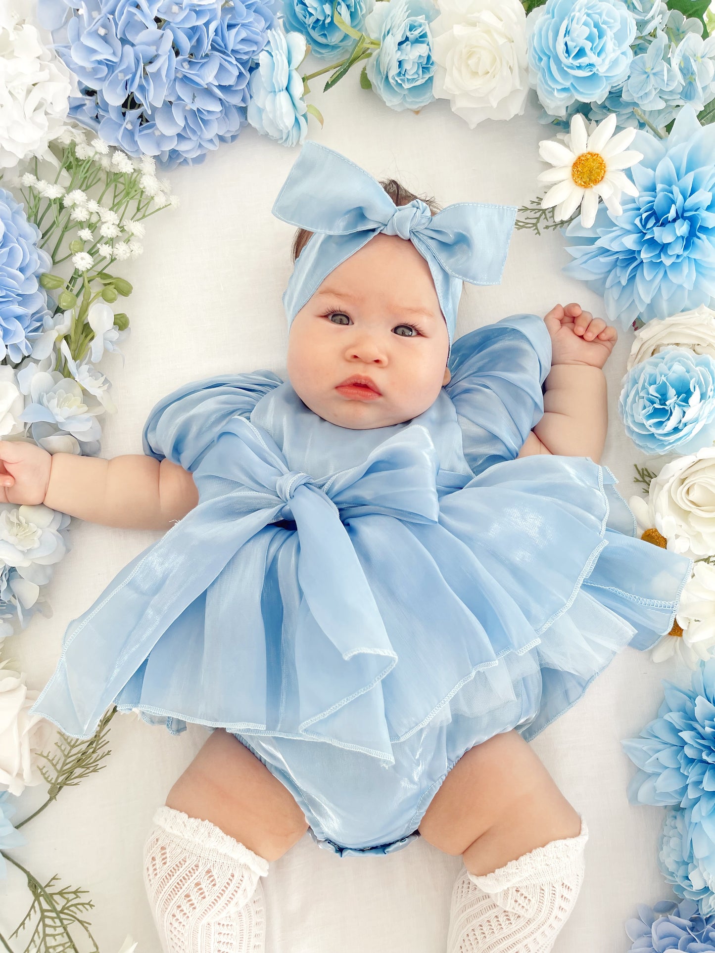 Dolly Dove Blue Organza Baby Girl Party Romper