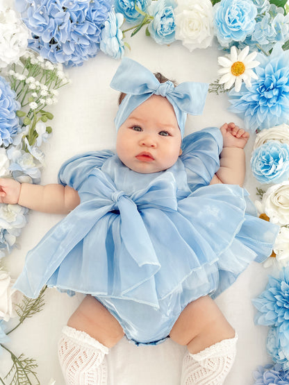 Dolly Dove Blue Organza Baby Girl Party Romper