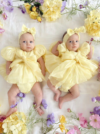 Scarlette Rose Canary Lemon Organza Baby Girl Party Romper