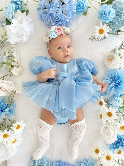 Dolly Dove Blue Organza Baby Girl Party Romper