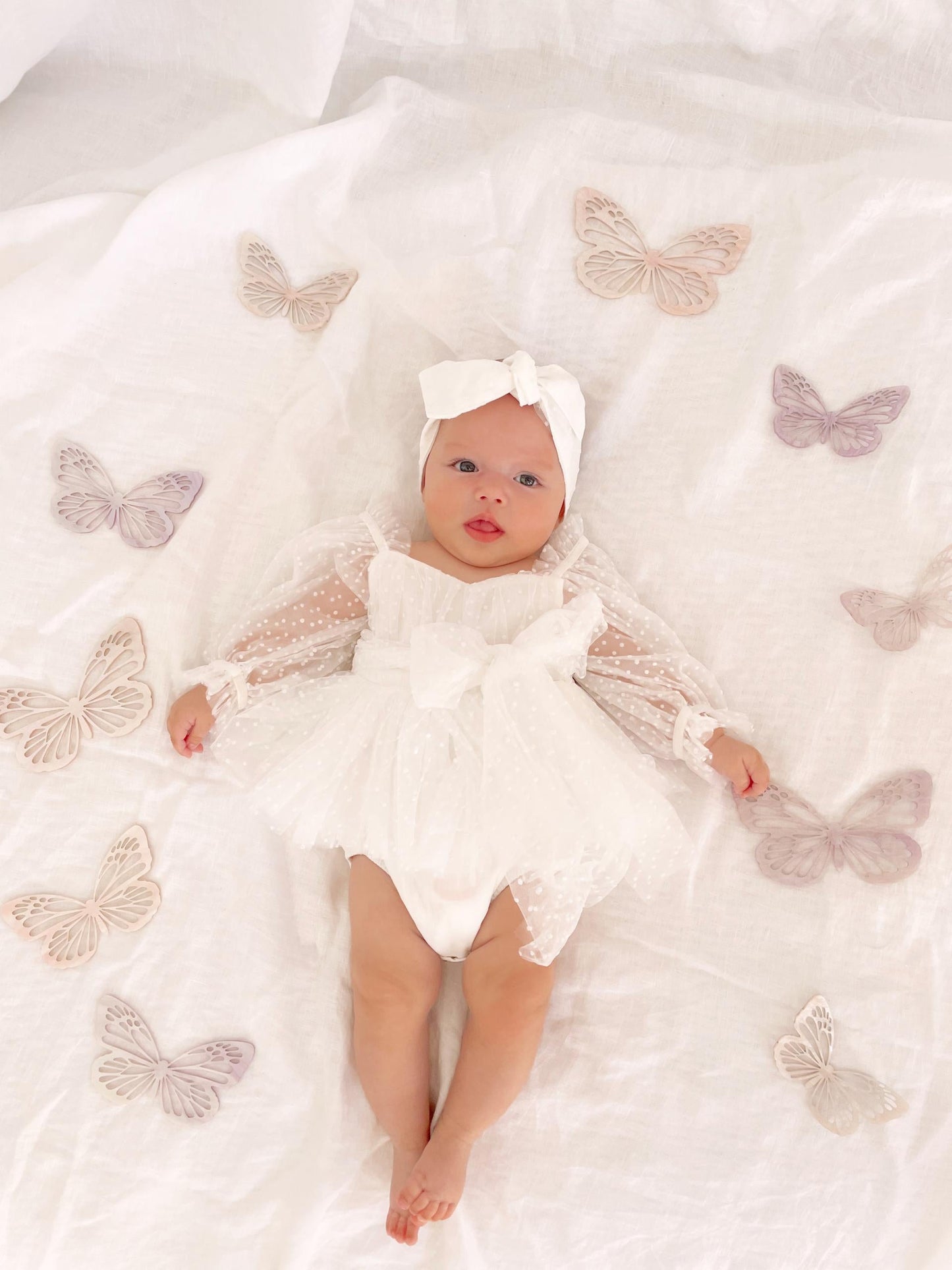 Swiss Dot Bloom White Baby Girl Tulle Romper