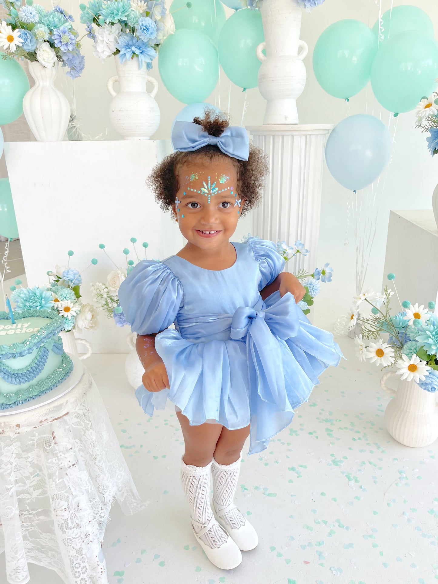 Dolly Dove Blue Organza Baby Girl Party Romper