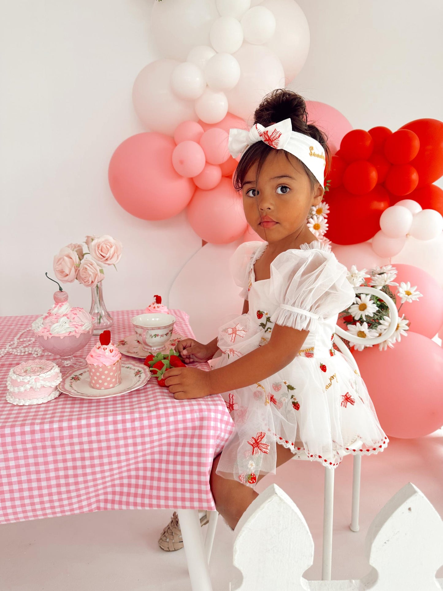 Strawberry Fields White Baby Girl Tulle Party Romper
