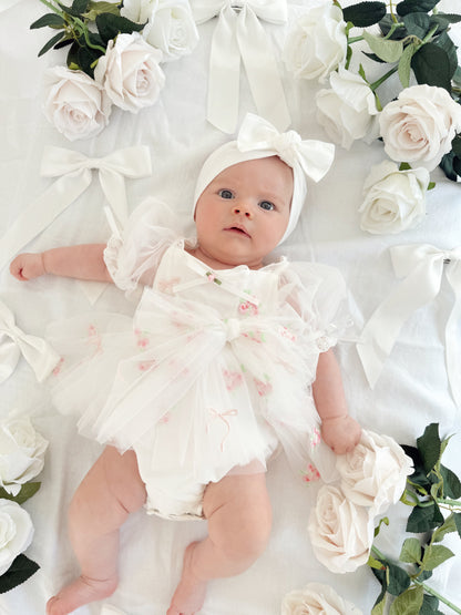 Fleur Butterfly Embroidered Baby Girl White Tulle Party Romper