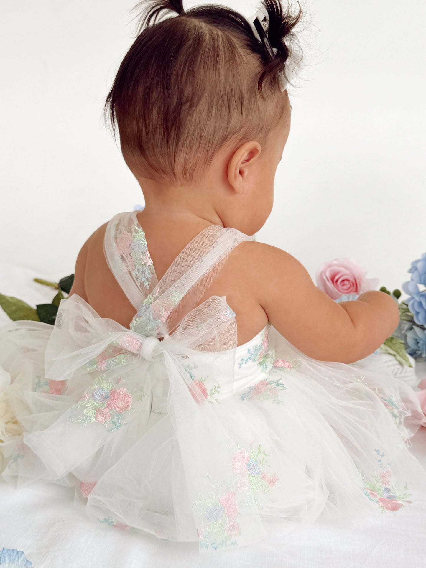Aletta White Embroidered Baby Girl Tulle Party Romper