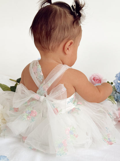 Aletta White Embroidered Baby Girl Tulle Party Romper