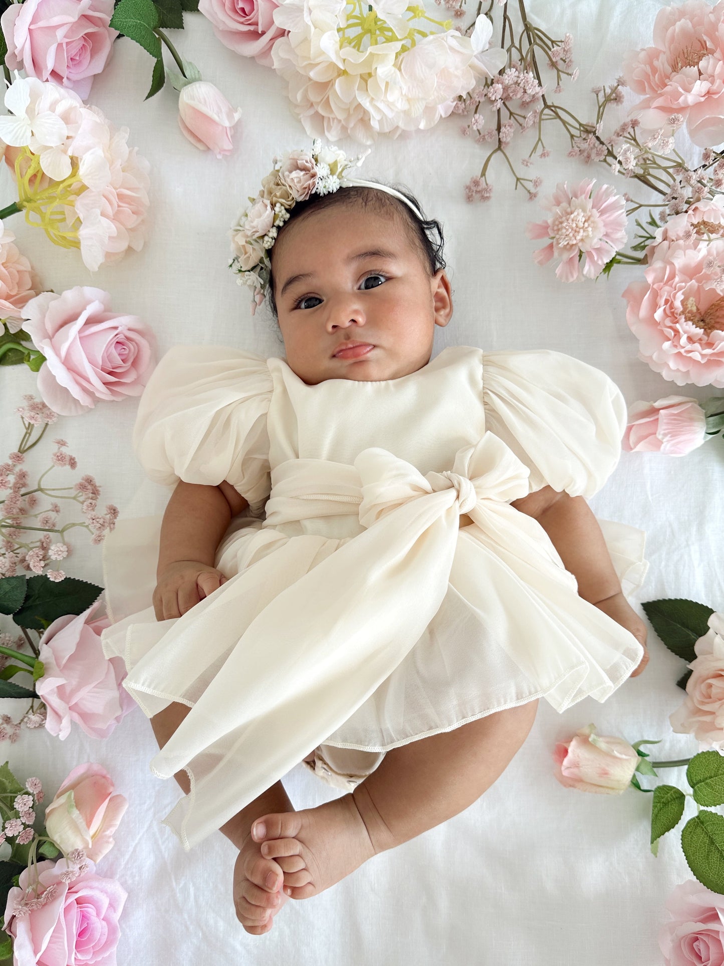 Clementine Matte Cream Organza Baby Girl Romper