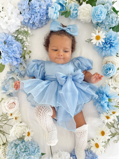 Dolly Dove Blue Organza Baby Girl Party Romper