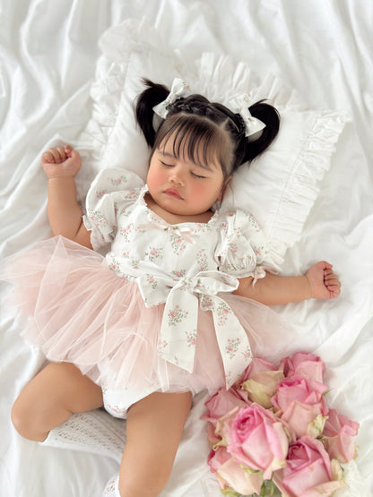 Odessa Flower Perfect Pink Floral Baby Girl Tulle Party Romper
