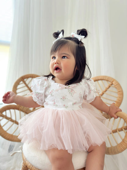 Odessa Flower Perfect Pink Floral Baby Girl Tulle Party Romper