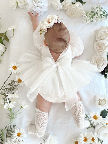 Clementine Matte White Organza Baby Girl Romper
