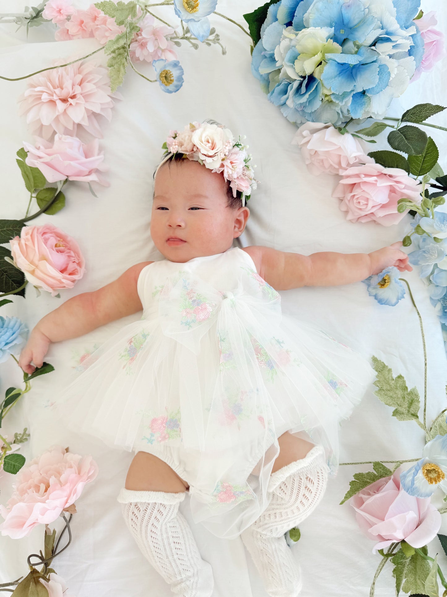 Aletta White Embroidered Baby Girl Tulle Party Romper
