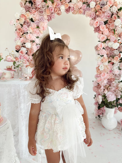 Josephine Lace Blossom Baby Girl Sequin White Tulle Party Romper