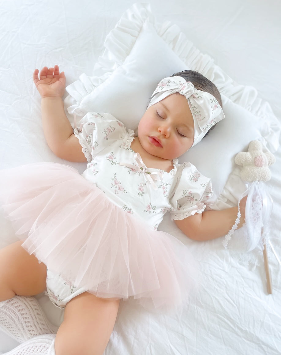 Odessa Flower Perfect Pink Floral Baby Girl Tulle Party Romper