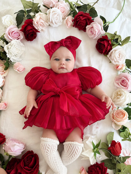 Dolly Ruby Red Organza Baby Girl Party Romper