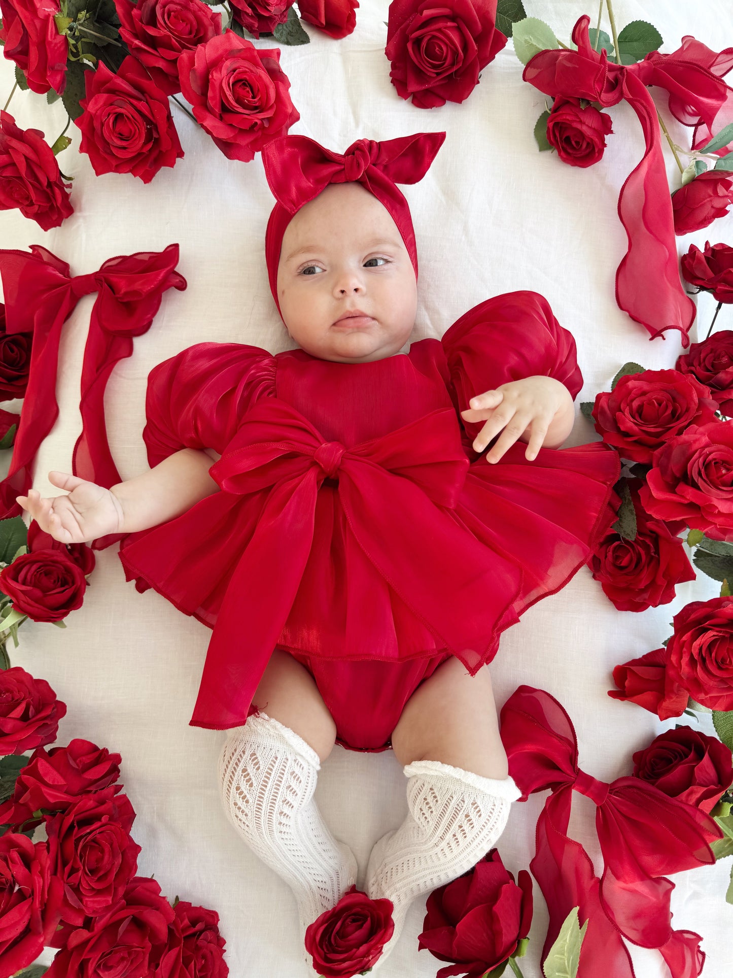 Dolly Ruby Red Organza Baby Girl Party Romper