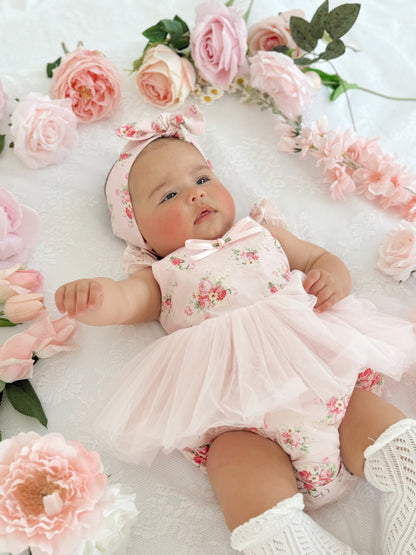 Mirabelle Flower Candy Pink Baby Girl Floral Tulle Party Romper