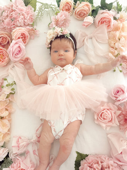 Rosette Pink Bow Baby Girl Tulle Party Romper