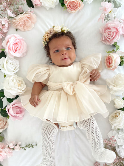 Clementine Matte Cream Organza Baby Girl Romper