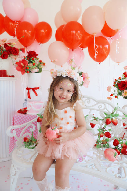 Peach Sorbet Gingham Baby Girl Tulle Party Romper