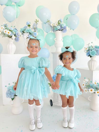 Dolly Turquoise Sky Organza Baby Girl Blue Party Romper