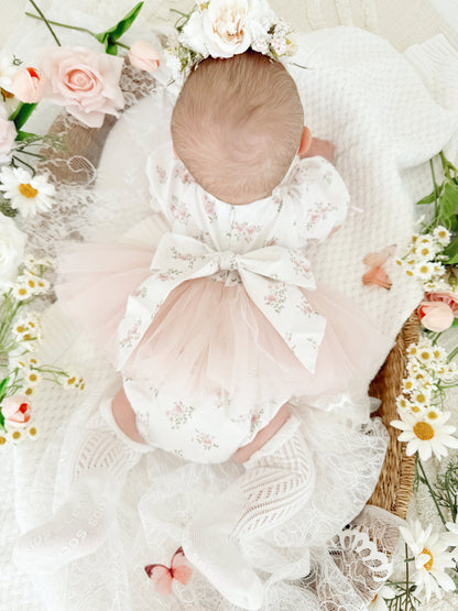 Odessa Flower Perfect Pink Floral Baby Girl Tulle Party Romper