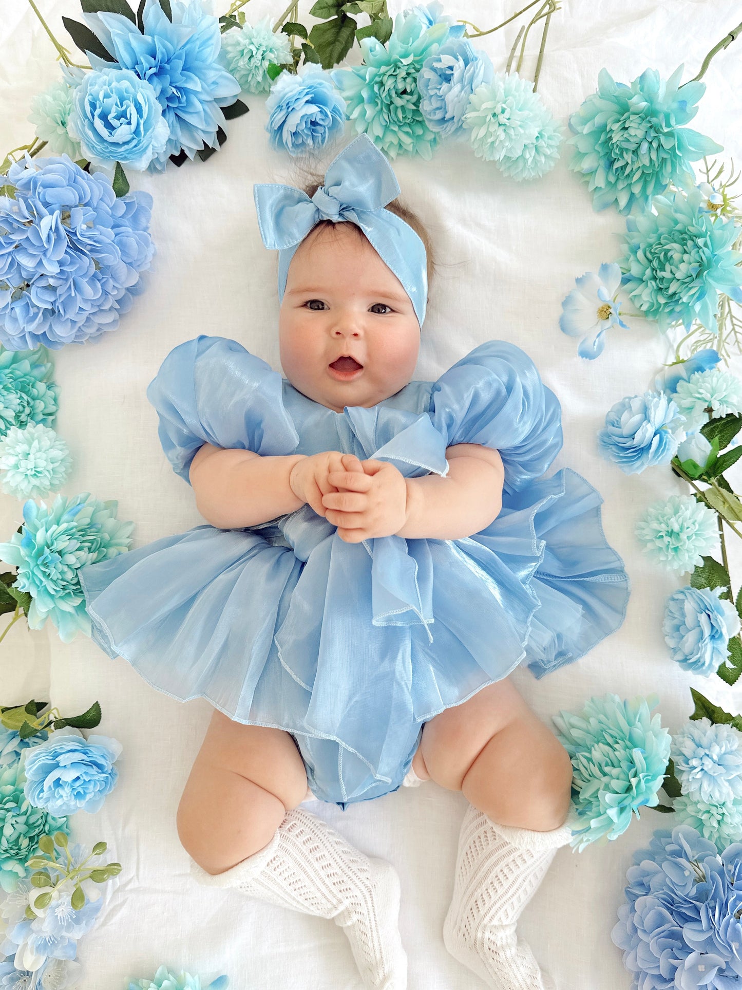 Dolly Dove Blue Organza Baby Girl Party Romper