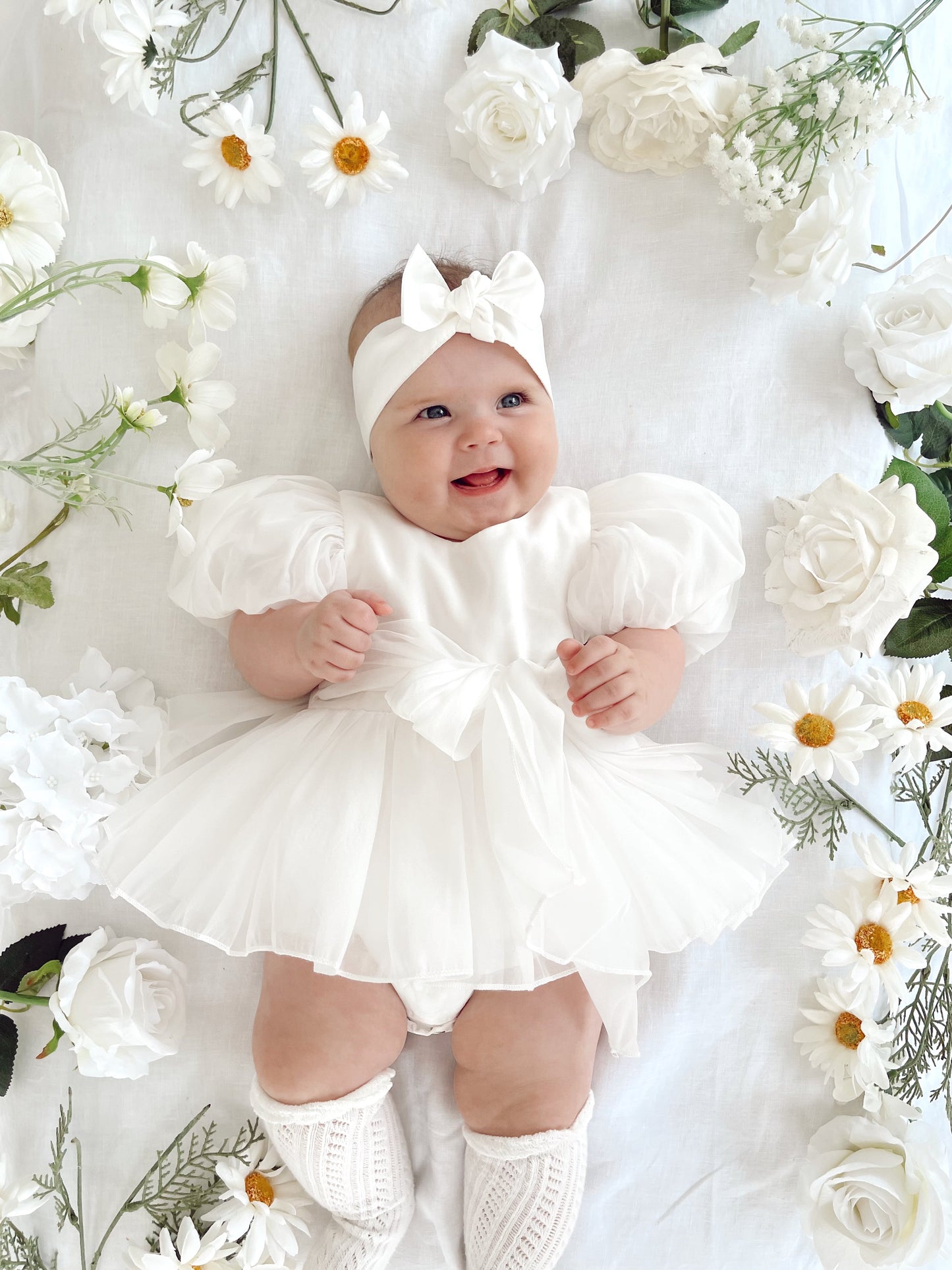 Clementine Matte White Organza Baby Girl Romper