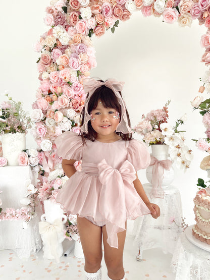 Clementine Matte Blush Rose Pink Organza Baby Girl Romper