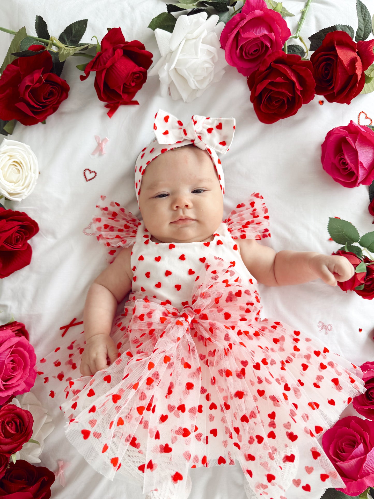 Valentina White Heart Baby Girl Tulle Party Romper