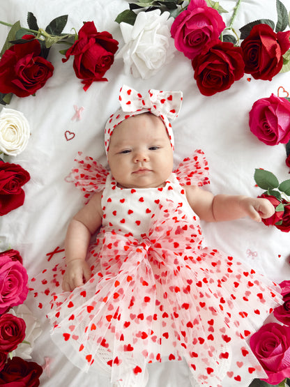 Valentina White Heart Baby Girl Tulle Party Romper