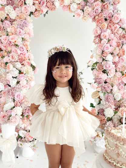 Clementine Matte Cream Organza Baby Girl Romper