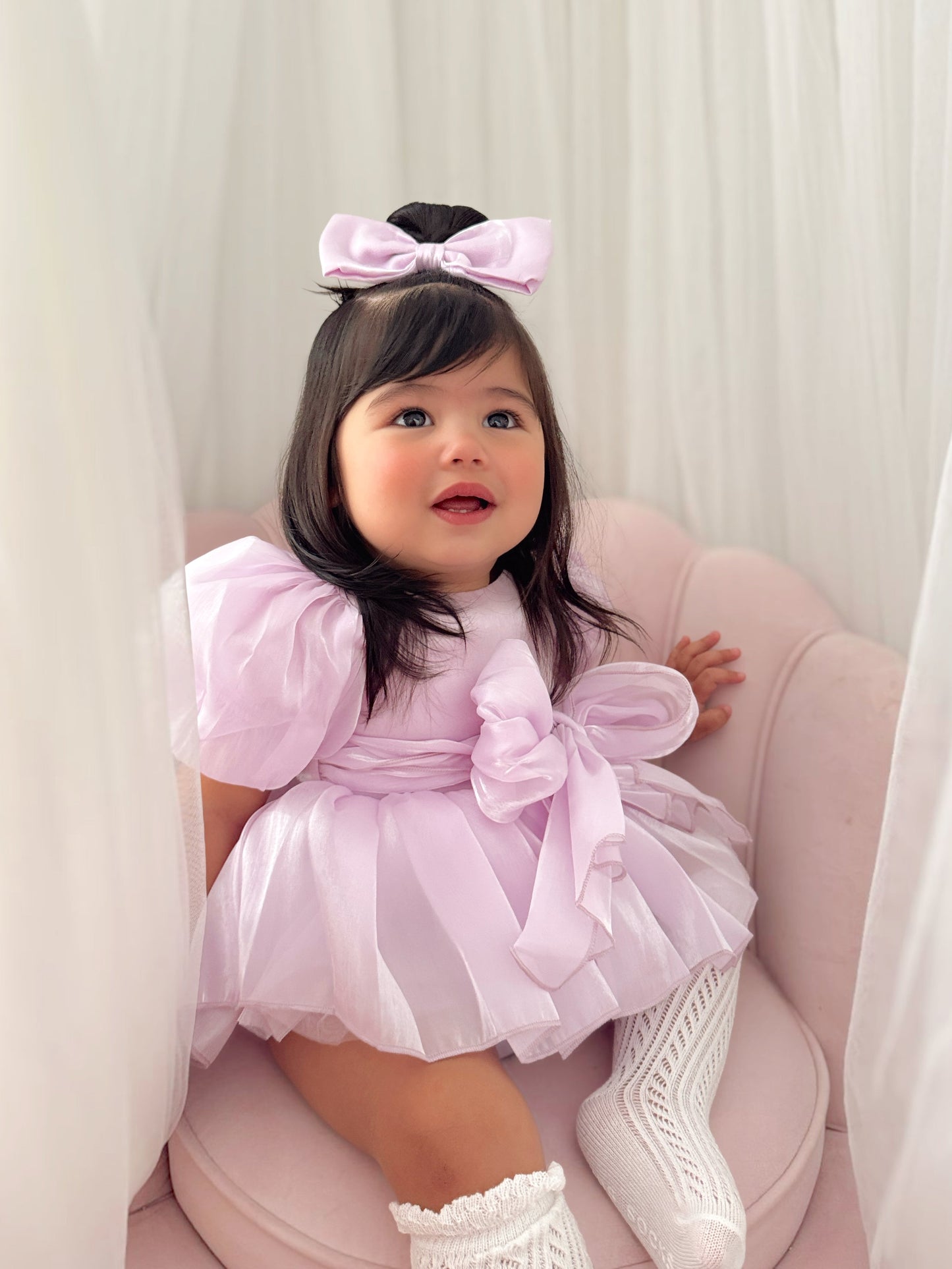 Scarlette Rose Purple Pearl Organza Baby Girl Party Romper
