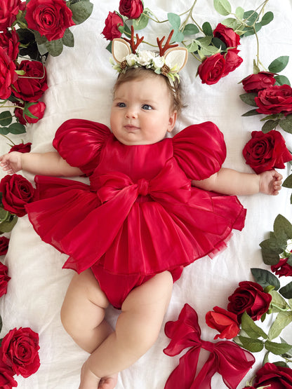 Dolly Ruby Red Organza Baby Girl Party Romper
