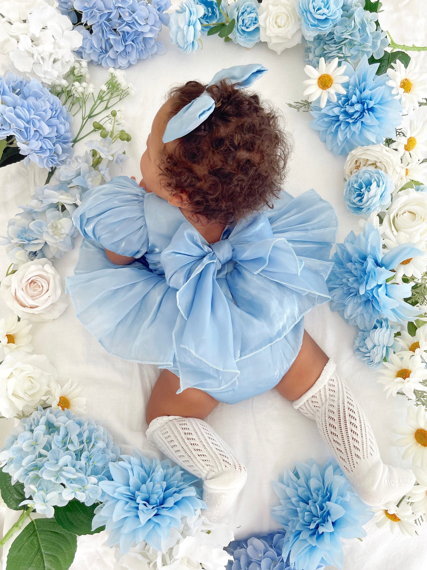 Dolly Dove Blue Organza Baby Girl Party Romper