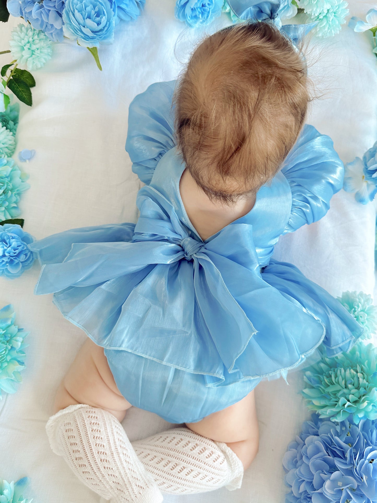 Dolly Dove Blue Organza Baby Girl Party Romper