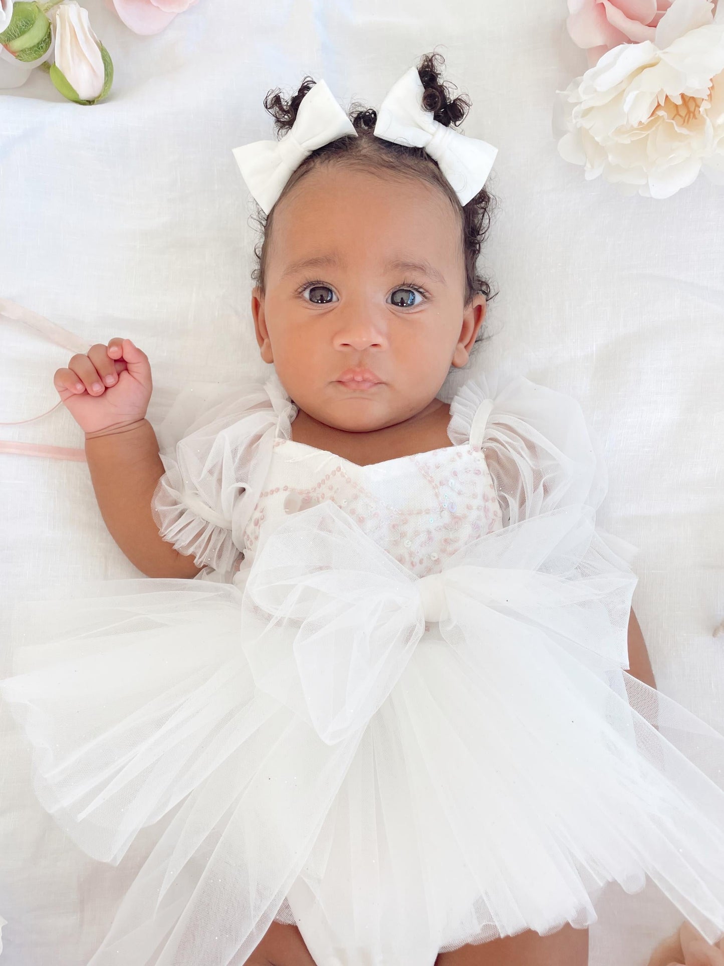 Jewel Sequin White Sparkle Baby Girl Tulle Party Romper