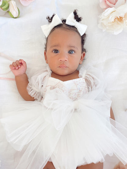 Jewel Sequin White Sparkle Baby Girl Tulle Party Romper