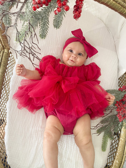 Flower Fairy Romper Ruby Red Sparkle Baby Girl Romper