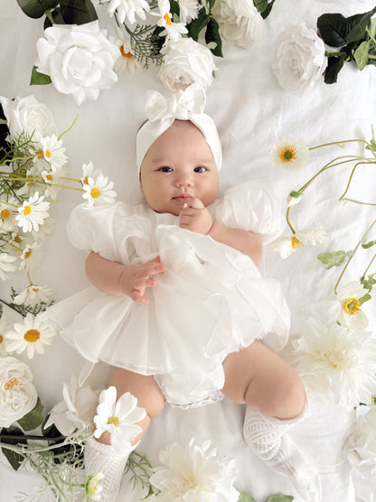 Dolly White Organza Baby Girl Party Romper
