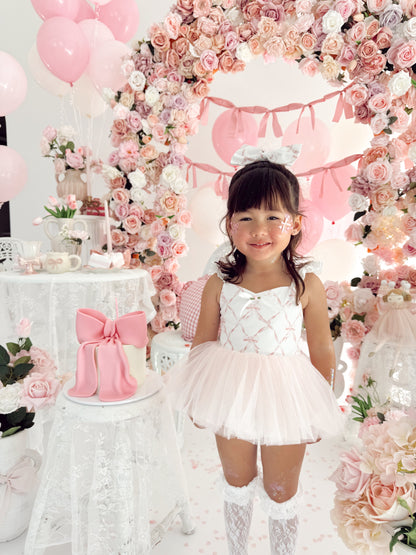 Rosette Pink Bow Baby Girl Tulle Party Romper