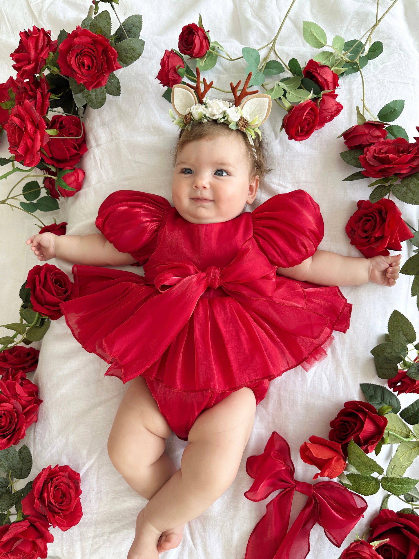 Dolly Ruby Red Organza Baby Girl Party Romper